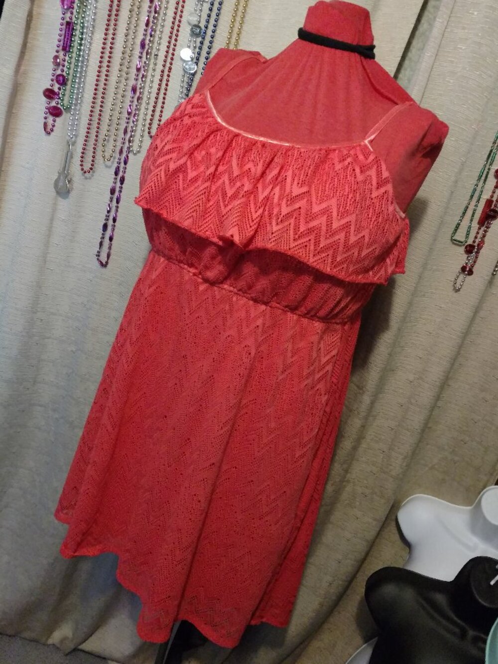 Deb Coral High/Low Crochet Mini Dress 2X